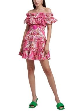 Love The Label Rosaline Clementine Off Shoulder Pink Ruffle Mini Dress Boho